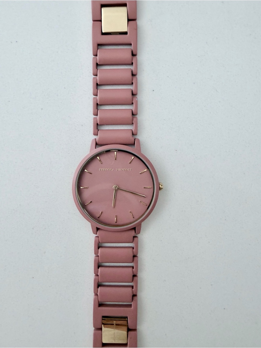 Rebecca Minkoff Mauve Pink Metal Bracelet Watch with Gold Accents